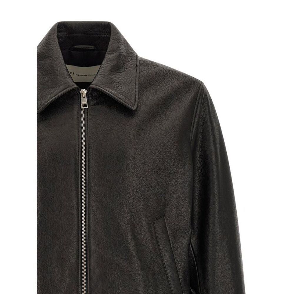 Ami Paris Men's Ami De Coeur Leather Bomber Jacket - Picture 3 of 4